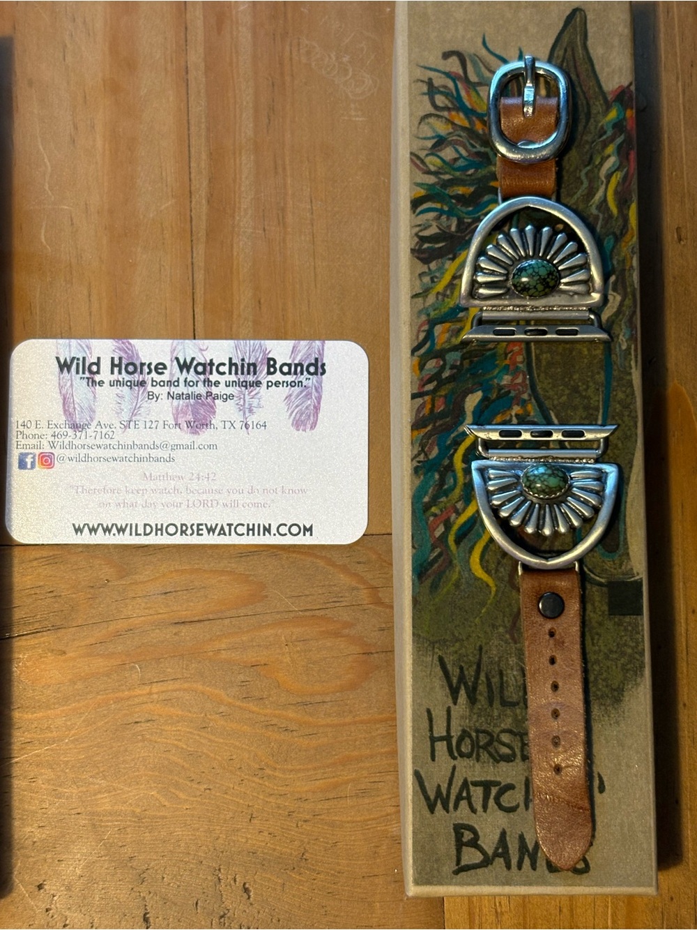Brown Leather Turquoise Concho Apple Watch Band